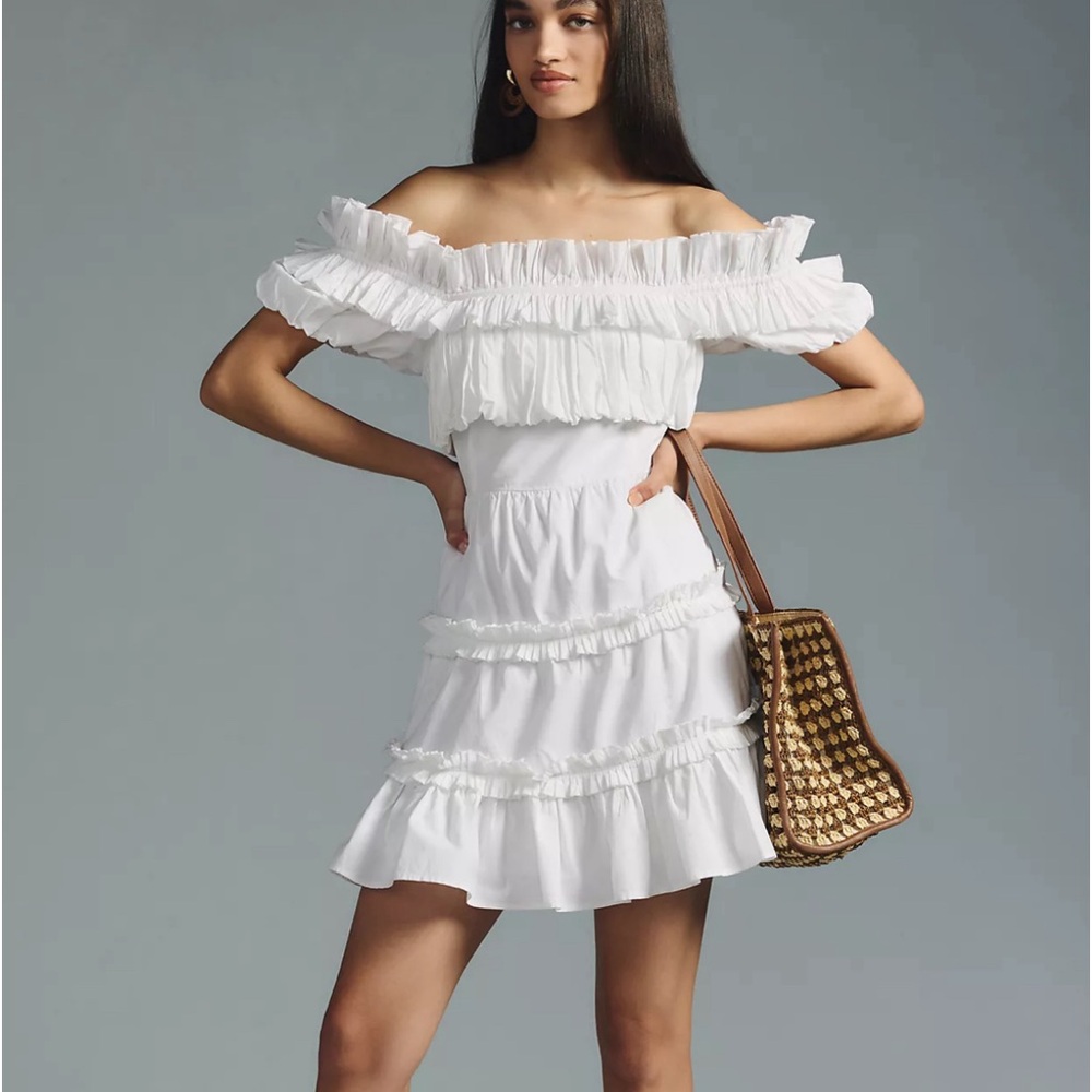 Tuckernuck Love The Label Off The Shoulder Tiered Mini Ruffle Dress M Coquette - Picture 2 of 9